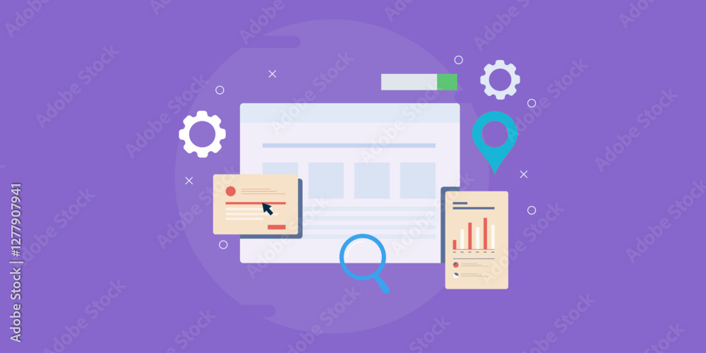 Wall mural local seo, website click rate and business analytics, optimized performance on internet search conce