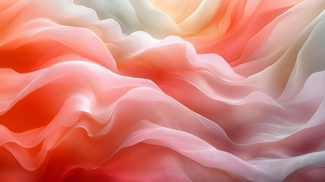 Delicate layers of fabric in coral and cream colors blend seamlessly in this tranquil composition
