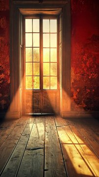 Sunlit Room, Old House, Wooden Floor, Autumnal Light, Background Texture, Interior Design