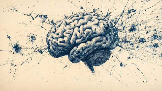 Surreal Abstract Illustration of a Brain Exploding with Neural Connections and Digital Data