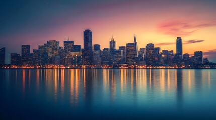 Obraz premium San Francisco Skyline at Sunset Reflected in Water