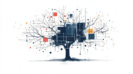 Abstract Digital Technology Tree with a Futuristic Circuit-Like Design and Modern Innovation