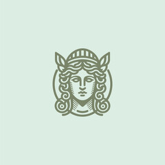 A refined Athena logo in line art, embodying wisdom, strategy, and divine grace.
