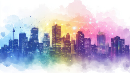 Fototapeta premium Modern Abstract Cityscape with Foggy Skyline and a Futuristic Urban Atmosphere
