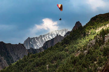 Paragliding over the clouds sunset view at Bir Billing Himachal Pradesh India. Clouds in the sky