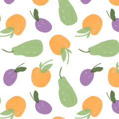 Seamless fruit pattern hand drawn. For digital paper, fabric design, wallpaper.