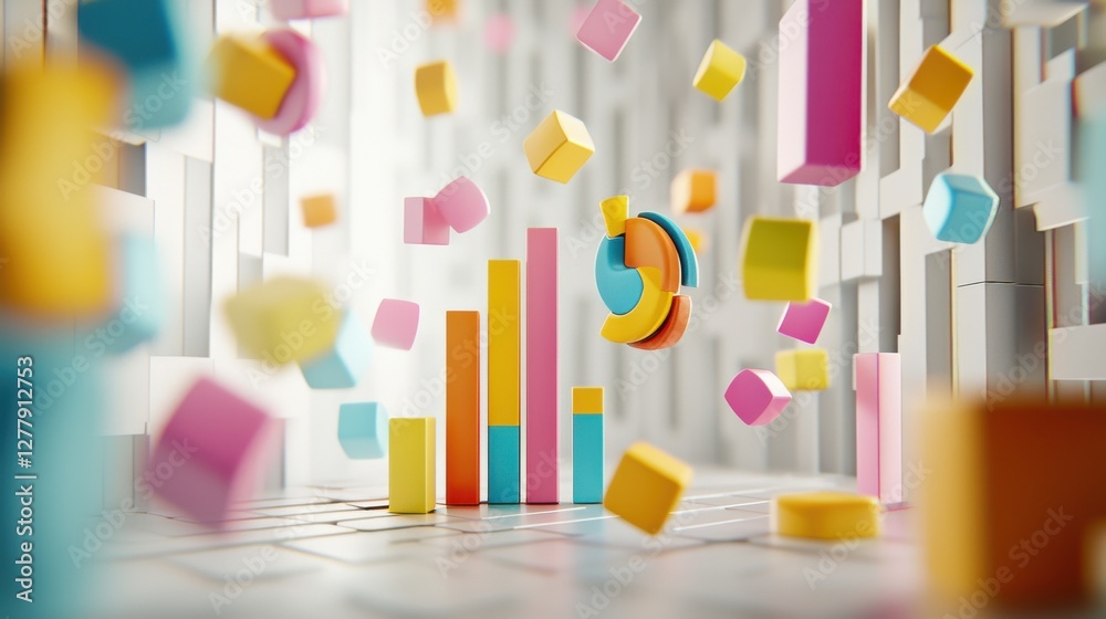 Poster colorful abstract geometric shapes and patterns in dynamic composition