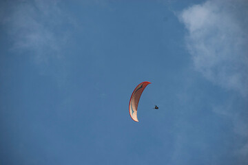 Paragliding over the clouds sunset view at Bir Billing Himachal Pradesh India. Clouds in the sky