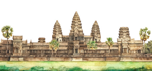 Fototapeta premium PNG Landmark watercolor angkor illustration.