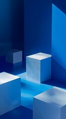 Obraz premium Minimalist blue background with cubes suitable for product photography