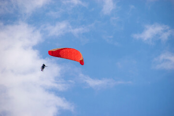 Paragliding over the clouds sunset view at Bir Billing Himachal Pradesh India. Clouds in the sky