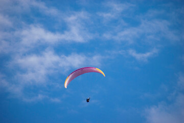 Paragliding over the clouds sunset view at Bir Billing Himachal Pradesh India. Clouds in the sky,