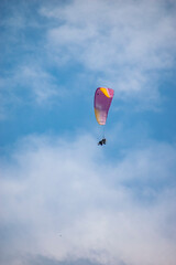 Paragliding over the clouds sunset view at Bir Billing Himachal Pradesh India. Clouds in the sky
