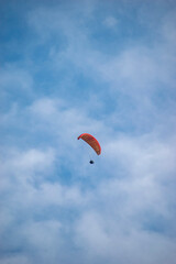 Paragliding over the clouds sunset view at Bir Billing Himachal Pradesh India. Clouds in the sky