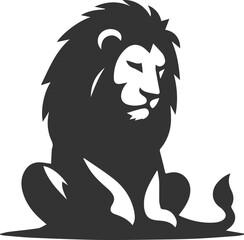 A lion sitting alone with a lowered head