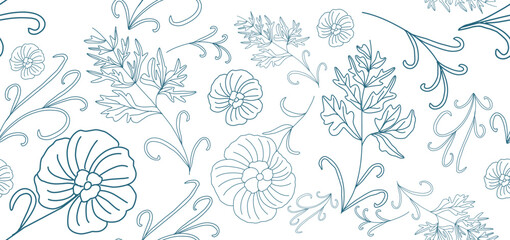 Abstract floral background with flower hand draw seamless pattern. matisse style.