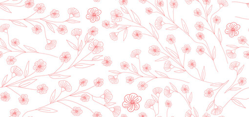 Abstract floral background with flower hand draw seamless pattern. matisse style.