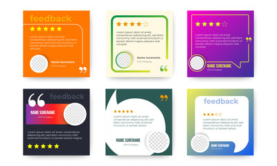 Set of Creative concept client review social media post templates. vector