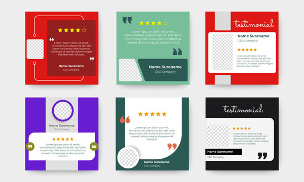 Set of Creative concept client review social media post templates. vector