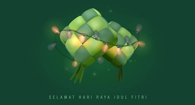 4K Animation Islamic Special Days Concepts Ramadan,Eid Mubarak, Eid al-adha, Eid qurban, Eid fitr, Al Hijra With 3D Ketupat (Indonesian Rice Cake)