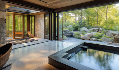Obraz premium Serene Home Spa Retreat Featuring Invigorating Sauna and Authentic Natural Stone Elements for Ultimate Relaxation