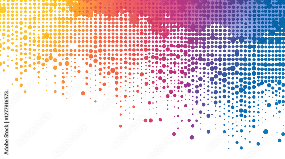 Poster colorful gradient dot pattern fading into white space