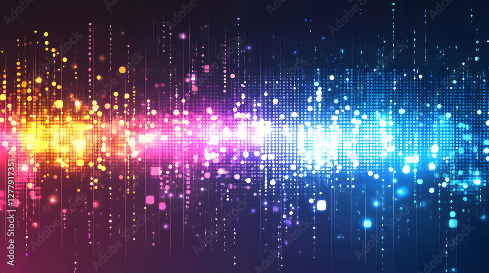 Poster vibrant abstract light wave with colorful particles and a dark background