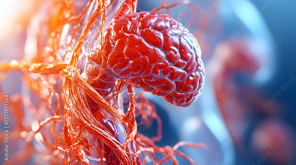 Poster intricate digital rendering of a brain with vascular connections