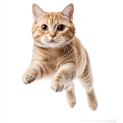 Fototapeta premium A playful orange tabby cat leaps gracefully through the air, showcasing its agile nature and curiosity.