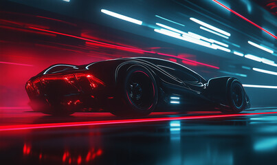 Black tone artwork illuminated by vibrant neon streaks, creating artistic contrasts and dynamic visual impact