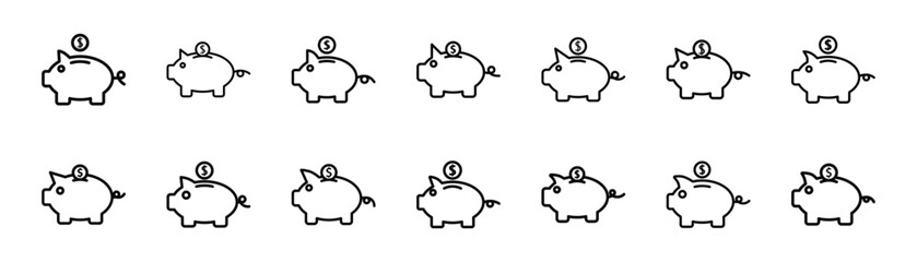 Set of piggy bank icon symbol vector on white background.
