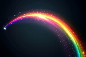 Fototapeta premium Vibrant rainbow spectrum with glittering starry arc on dark background