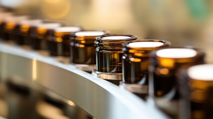Obraz premium Bottles on Production Line in Modern Manufacturing Facility