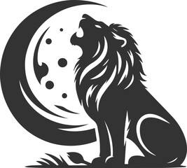 Silhouette of a lion howling at the moon in sorrow