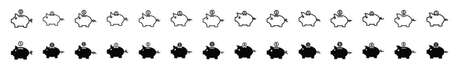 Set of piggy bank icon symbol vector on white background.