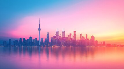 Toronto Skyline at Sunset Cityscape Reflection