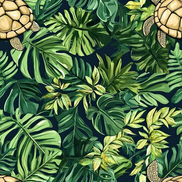 Seamless Tropical Jungle Turtle Shell Pattern Design