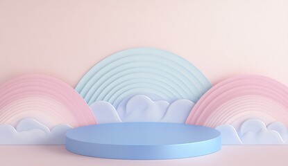 Obraz premium Pastel rainbow backdrop, product display, studio, minimal