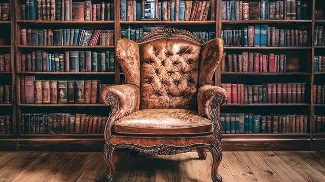 Antique Leather Armchair in a Grand Library