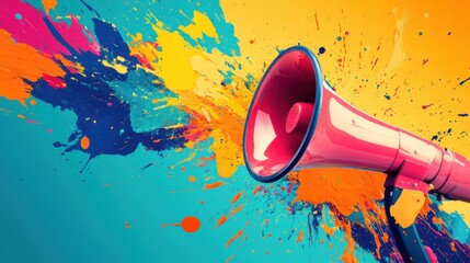Vibrant Announcement: A Megaphone Amidst a Colorful Explosion