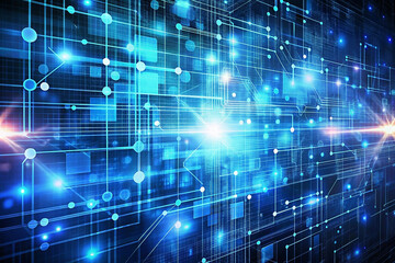 Obraz premium Futuristic digital network data flow, glowing lines, technology background, website banner