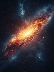 Fototapeta premium Majestic spiral galaxy with vibrant orange and blue hues amidst a star studded cosmic background