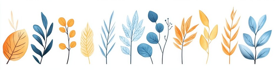 Watercolor autumn leaves & branches; design element