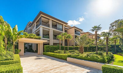 Obraz premium Luxury Penthouse with Wide Entry and Manicured Gardens for an Upscale Lifestyle