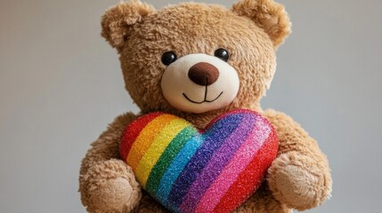 Obraz premium Adorable Teddy Bear Holding a Rainbow Heart