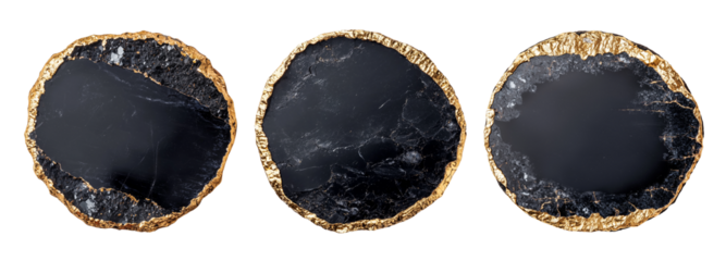 isolated luxury black and gold round banners