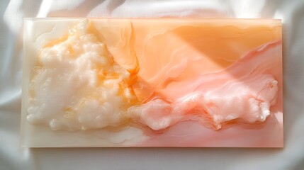 A dreamy resin artwork with soft peach, cream, and light pink hues blended seamlessly.