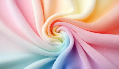 Pastel rainbow fabric swirl, textile texture, close-up, background blur, design