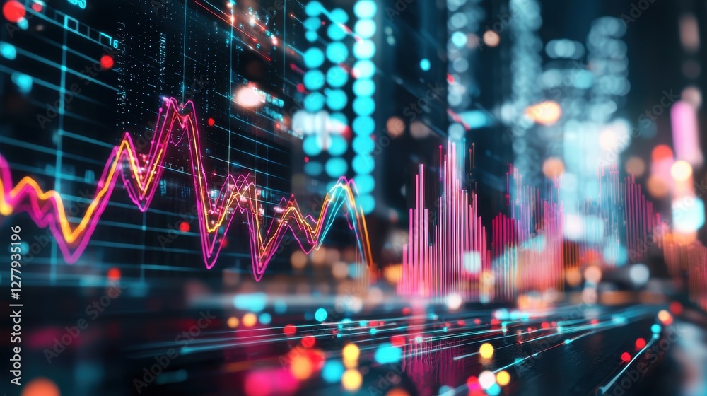 Poster dynamic financial data visualization with futuristic digital charts and graphs