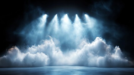 Obraz premium smoke clouds fog floor texture. Perfect spotlight mist effect on isolated black background